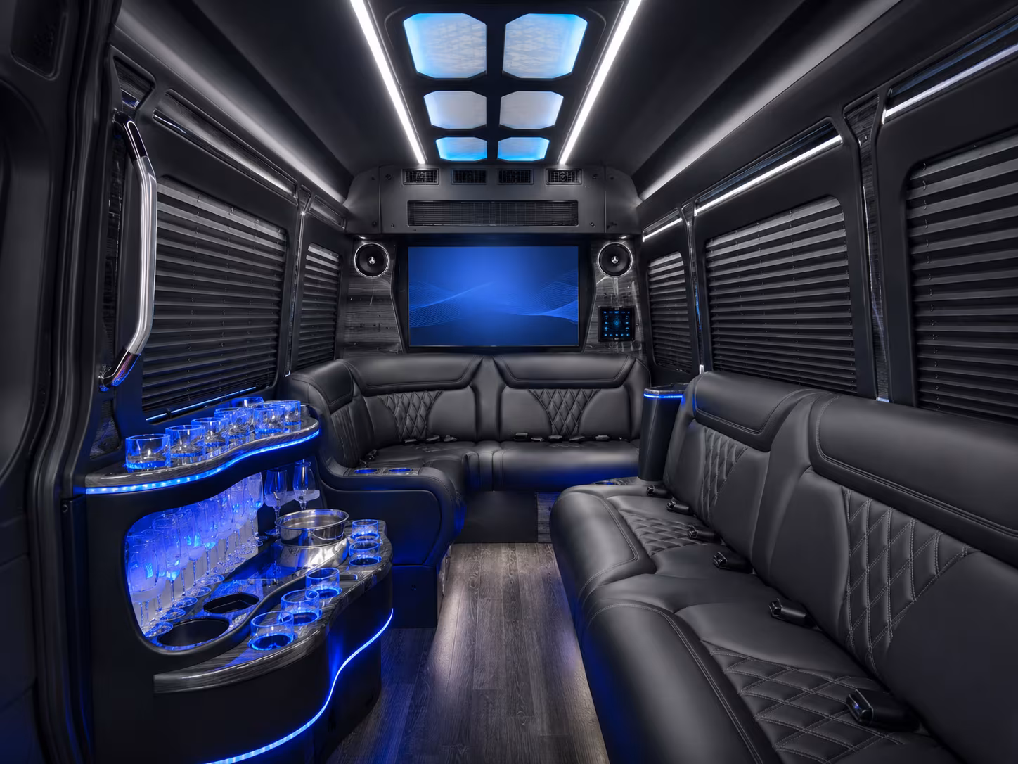 garden grove 28 passenger party bus interior